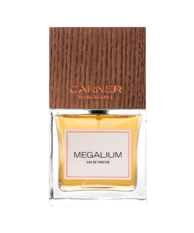 Carner Barcelona Megalium Eau de Parfum 50 ml, skaidrus buteliukas su natūralaus ąžuolo dangteliu