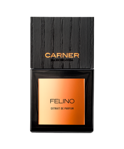 Carner Barcelona Felino Extrait de Parfum 50 ml, juodo stiklo buteliukas su varine etikete ir ąžuolo dangteliu