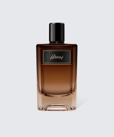 Brioni Eau de Parfum Suave 60 ml, rusvo gintarinio stiklo buteliukas su juoda audinio etikete