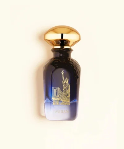 Widian New York Extrait de Parfum 50 ml mėlynas buteliukas su Laisvės statula ir auksiniu dangteliu