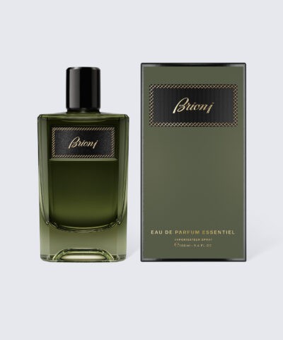 Brioni Eau de Parfum Essentiel 100 ml, alyvuogių žalio stiklo buteliukas su dėžute