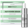 BIOEFFECT EGF Power Serum 15 ml sidabrinis buteliukas su pipete ir žalsvai dryžuota dėžute