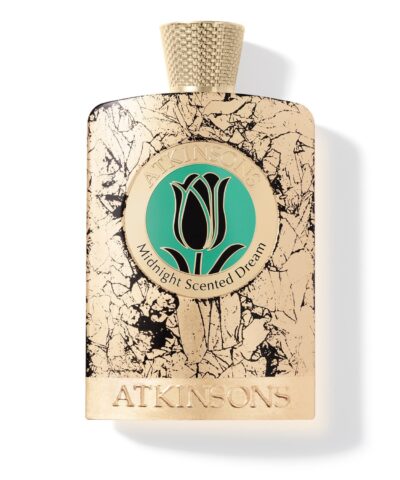 Atkinsons Midnight Scented Dream Parfum Intense 100 ml, auksinis buteliukas su juodu marmuro raštu ir smaragdo spalvos medalionu