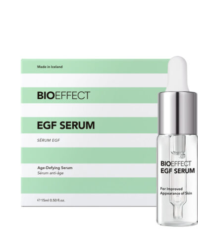 BIOEFFECT EGF Serum 15 ml buteliukas su pipete ir dėžutė baltame fone