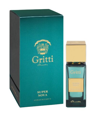 Gritti Super Nova Extrait de Parfum 100 ml žalia dėžutė ir buteliukas ant balto fono