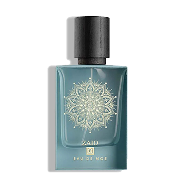 Eau de Moe ZAID Eau de Parfum 80 ml žalsvai mėlynas buteliukas su auksiniu ornamentu