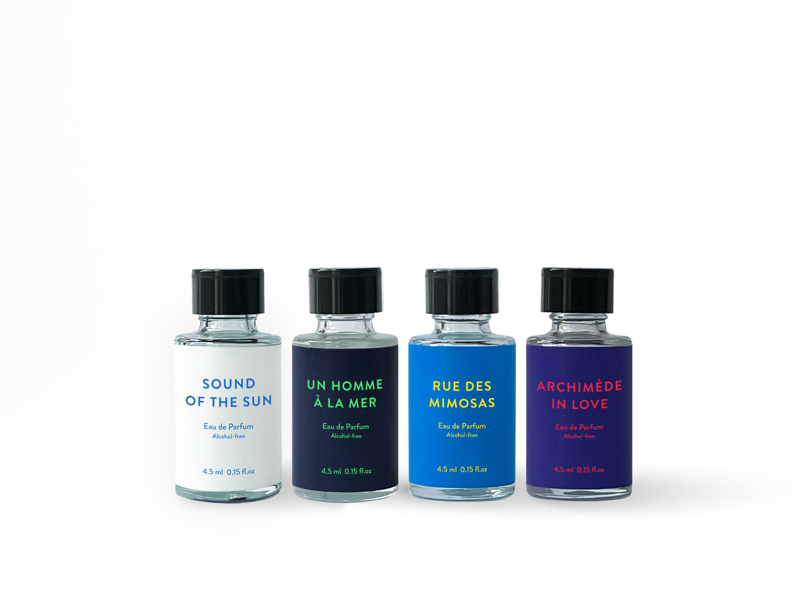 Discovery Set Velvetvelo: Sound Of The Sun, Eau De Parfum, Unisex, 4.5 ml + Un Homme A La Mer, Eau De Parfum, For Men, 4.5 ml + Rue Des Mimosas, Eau De Parfum, Unisex, 4.5 ml + Archimede In Love, Eau De Parfum, Unisex, 4.5 ml