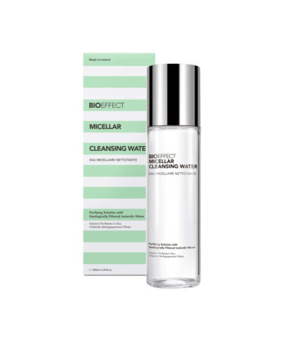 BIOEFFECT Micellar Cleansing Water 200 ml buteliukas ir dėžutė baltame fone