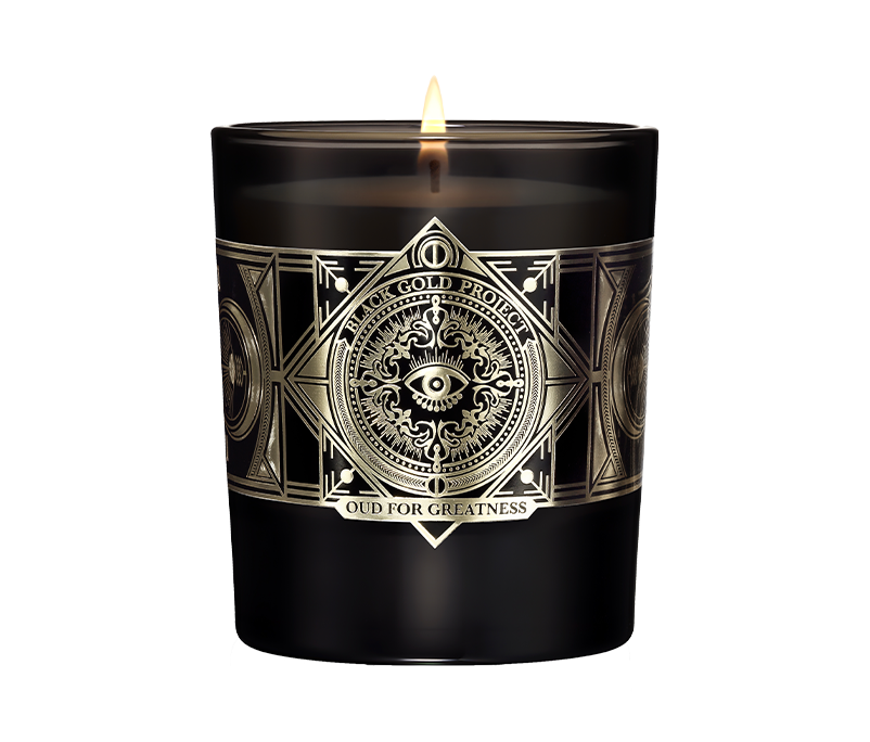 INITIO Oud for Greatness kvapioji žvakė 180 g juodame stiklinyje