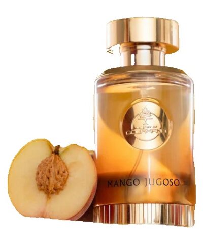 Paris Corner Mango Jugoso EDP 100 ml buteliukas su persiku baltame fone