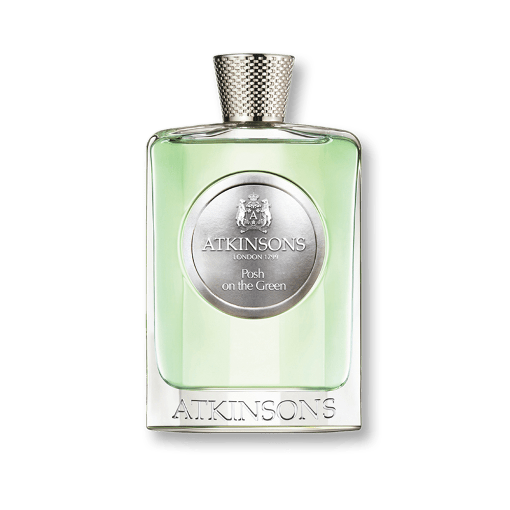 Atkinsons Posh on the Green Eau de Parfum 100 ml, šviesiai žalias buteliukas su sidabriniu medalionu