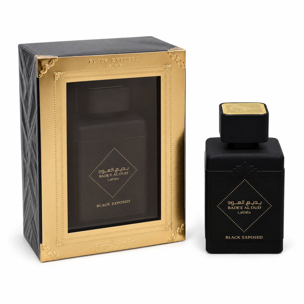 Lattafa Badee Al Oud Black Exposed EDP 100 ml kvepalų buteliukas