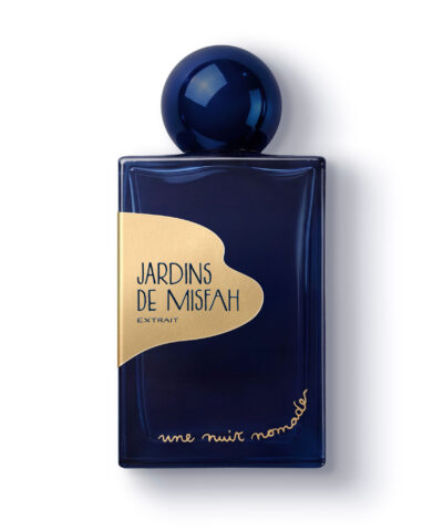 Une Nuit Nomade Jardins de Misfah Extrait de Parfum 50 ml tamsiai mėlynas buteliukas ant balto fono