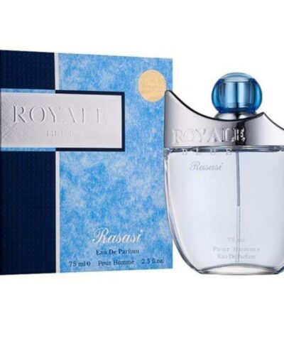 Rasasi Royale Blue EDP 75 ml dėžutė ir buteliukas