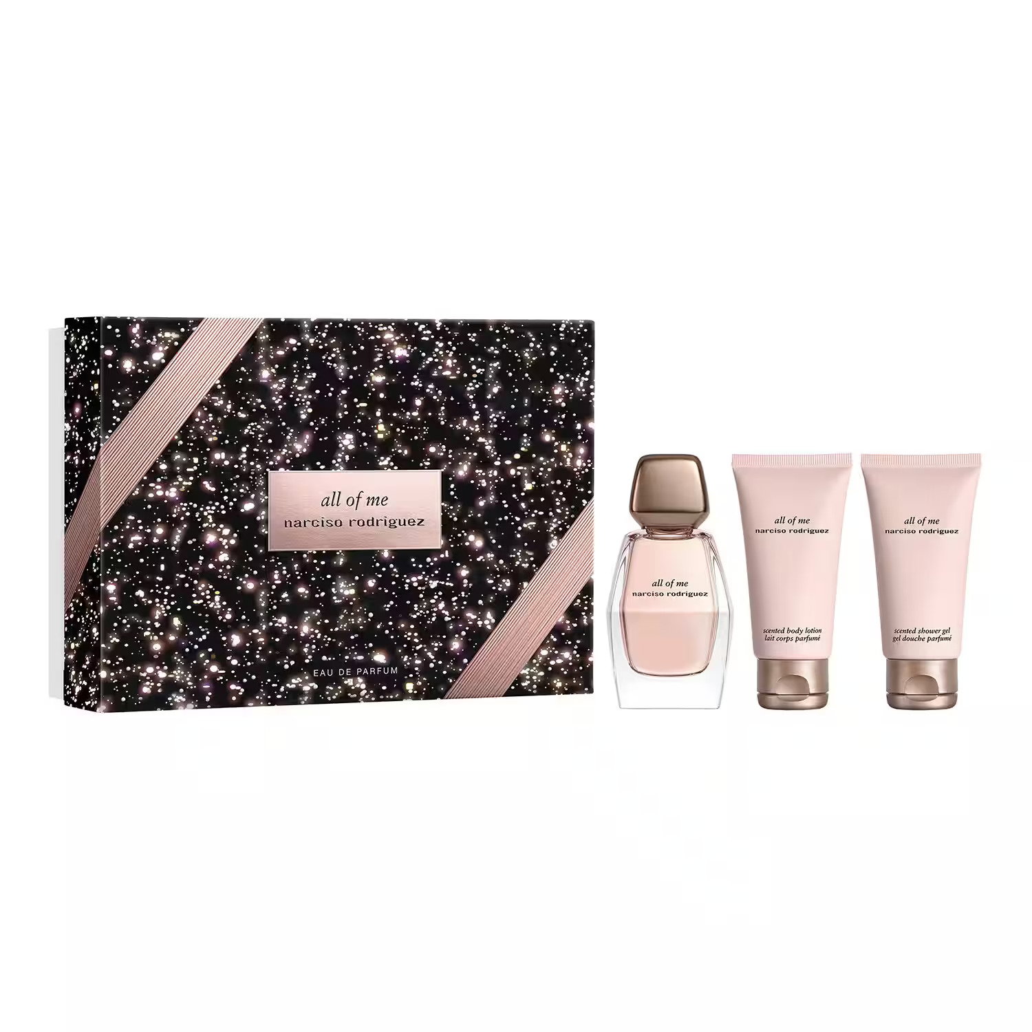 Set Narciso Rodriguez: All Of Me, Eau De Parfum, For Women, 50 ml + All Of Me, Hydrating, Body Lotion, 50 ml + All Of Me, Cleansing, Shower Gel, All Over The Body, For All Skin Types, 50 ml