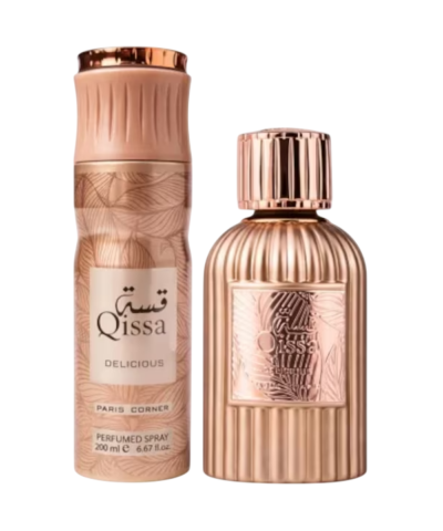 Set Paris Corner: Qissa Delicious, Eau De Parfum, For Women, 100 ml + Qissa Delicious, Deodorant Spray, For Women, 200 ml