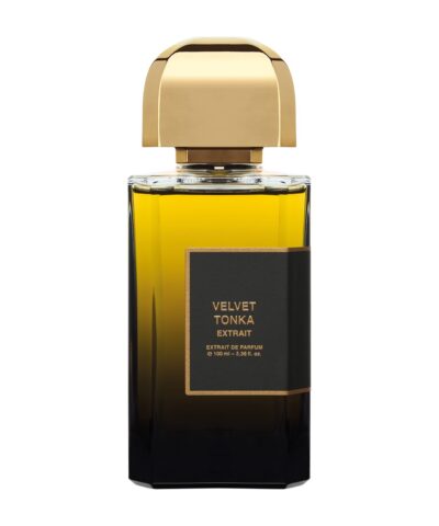 BDK Parfums Velvet Tonka Extrait 100 ml buteliukas su auksiniu dangteliu ir juoda etikete ant balto fono