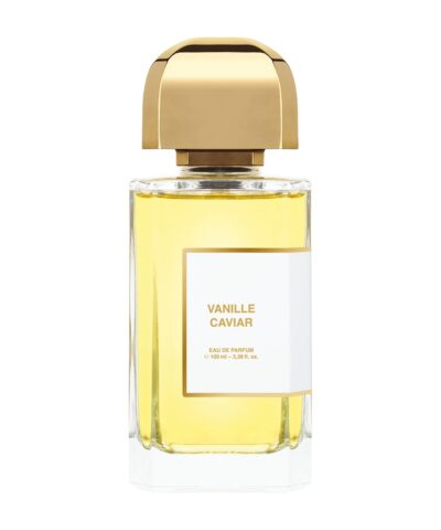 BDK Parfums Vanille Caviar Eau de Parfum 100 ml, skaidrus buteliukas su gelsvu skysčiu ir auksine kepurėle